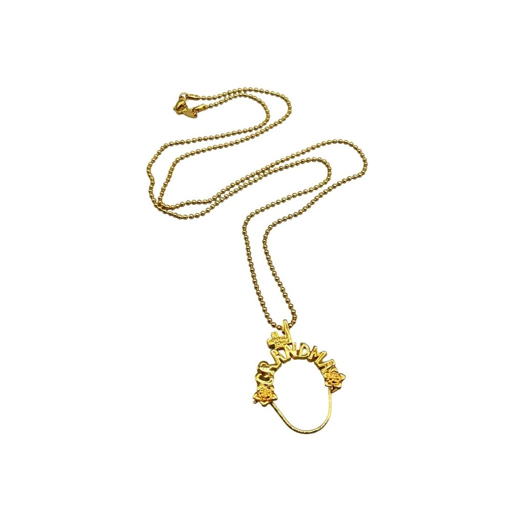#1 Grandma Charm Holder Pendant Necklace Gold Tone Vintage Long Ball Chain